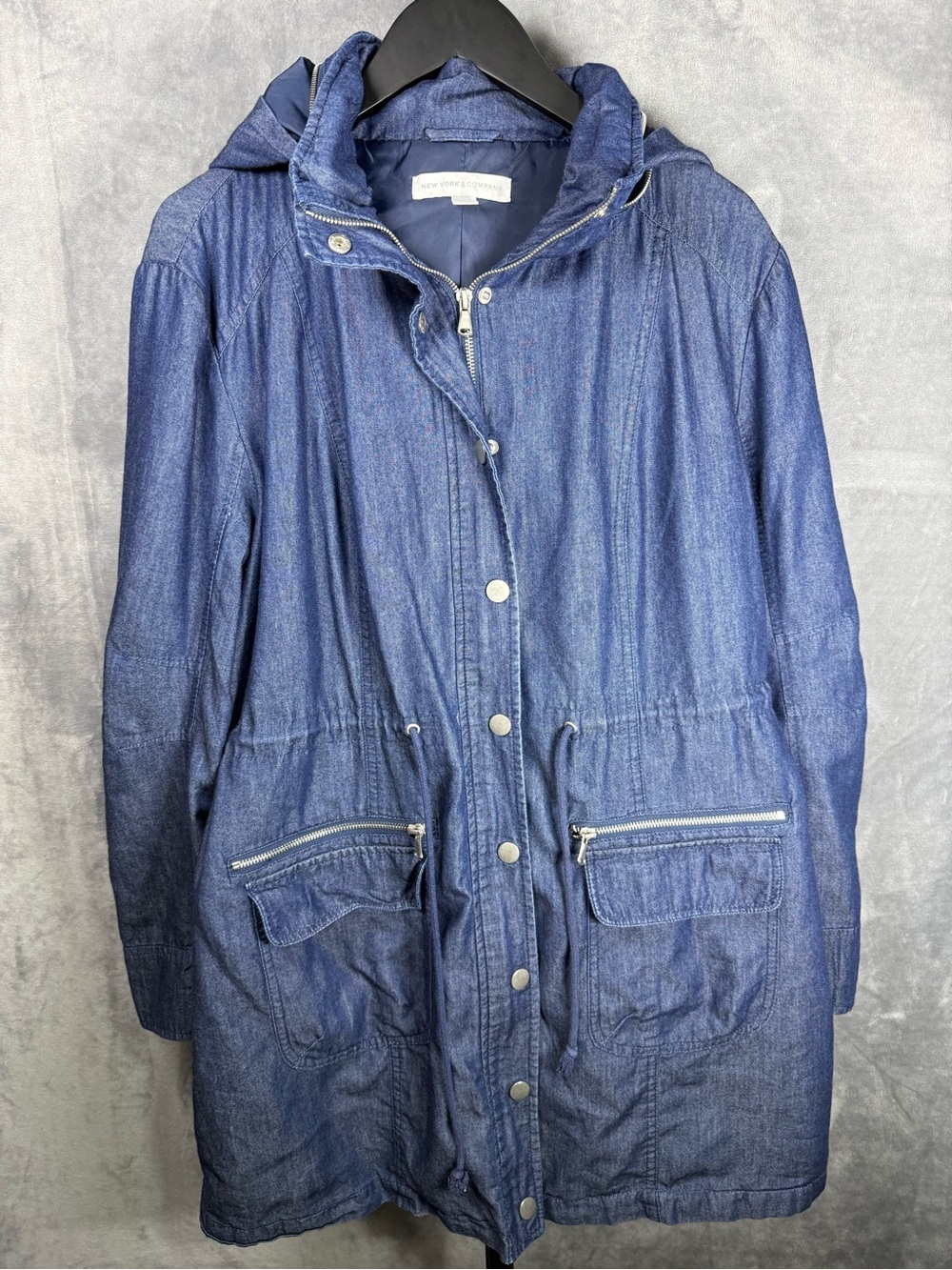 New York & Company Indigo Hooded Utility Jacket